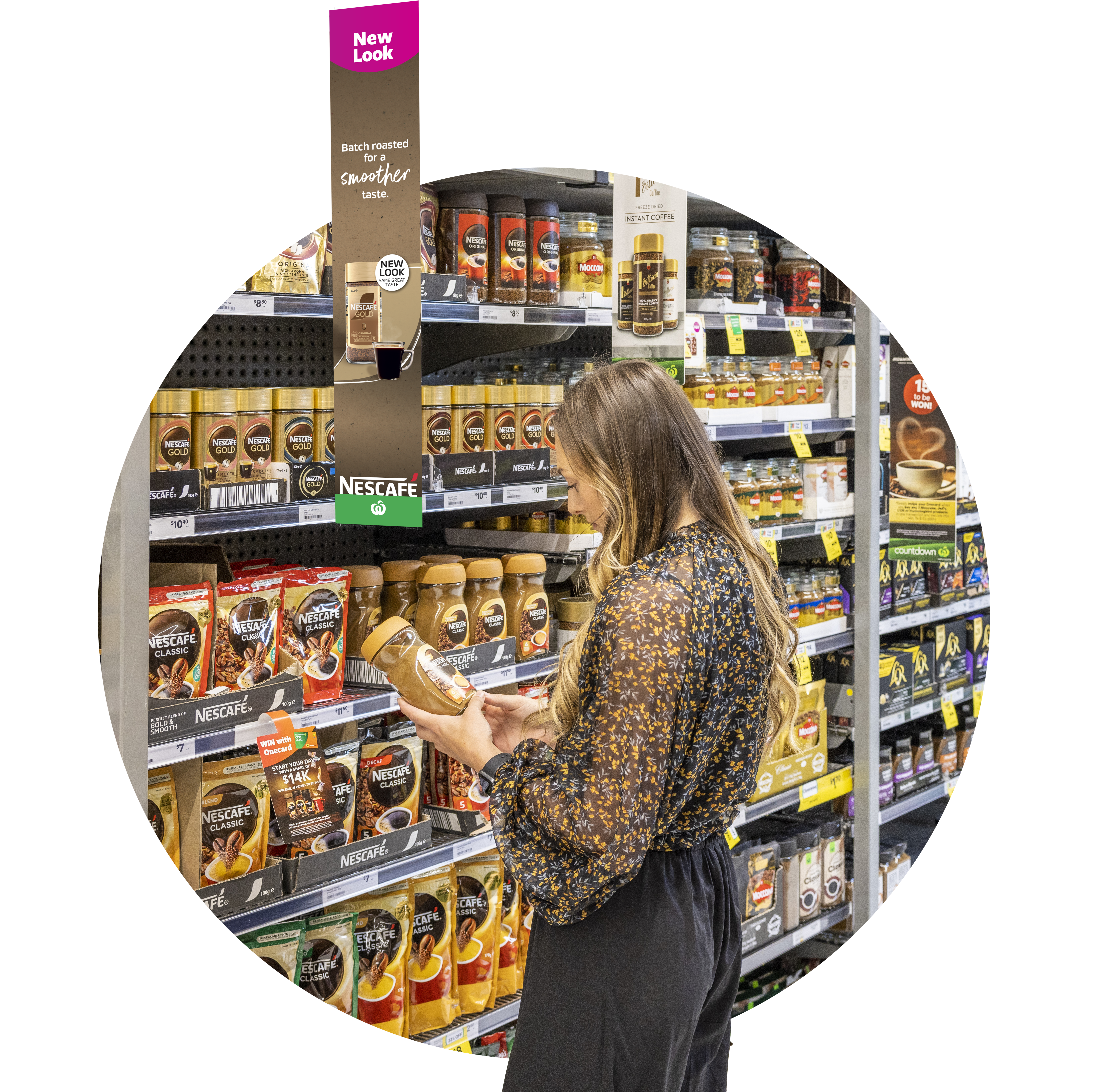 woman browsing coffee in supermarket